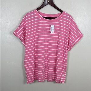 CJ Banks 1X Pink and White Striped Short Sleeve Tee